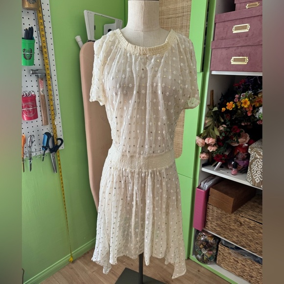 Cream Off-Shoulder Sharkbite Dress - Picture 2 of 6